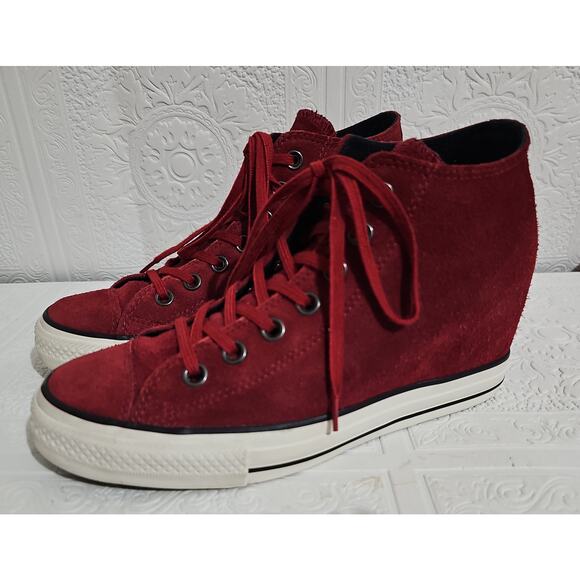 Converse Chuck Taylor Suede Lux Wedge Heel High Top Womens 9 Burgundy Sneaker - Picture 10 of 16